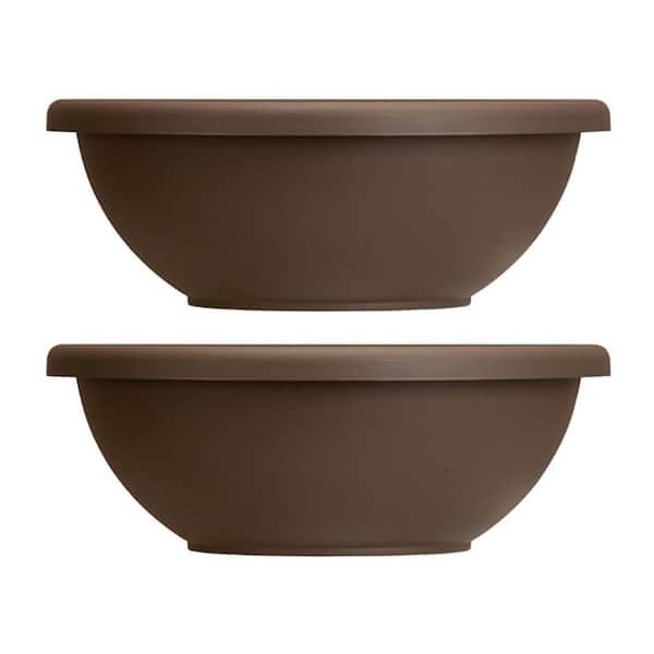 THE HC COMPANIES 22 in. Brown Resin Garden Plastic Bowl Planter Pot (2-Pack)