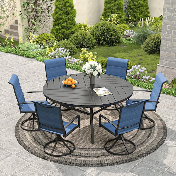 40 inch round patio table with umbrella hole MF Studio Dining Metal Table Hole, 28"  summitlivin a cozy balcony Round Outdoor Dining Set Outdoor