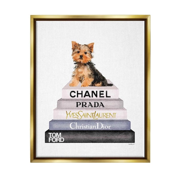 The Stupell Home Decor Collection Book Stack Yorkie Dog Glam Fashion Watercolor by Amanda Greenwood Floater Frame Animal Wall Art Print 17 in. x 21 in.