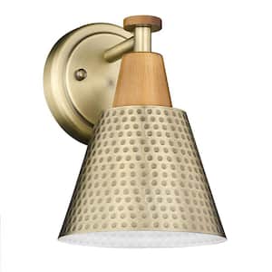 Modern 5.9 in. 1-Light Wall Sconces Gold Finish Bathroom Light Fixtures Vanity Light with Hammered Metal Shade