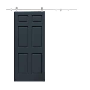 30 in. x 80 in. Charcoal Gray Painted Composite MDF 6-Panel Interior Sliding Barn Door with Hardware Kit