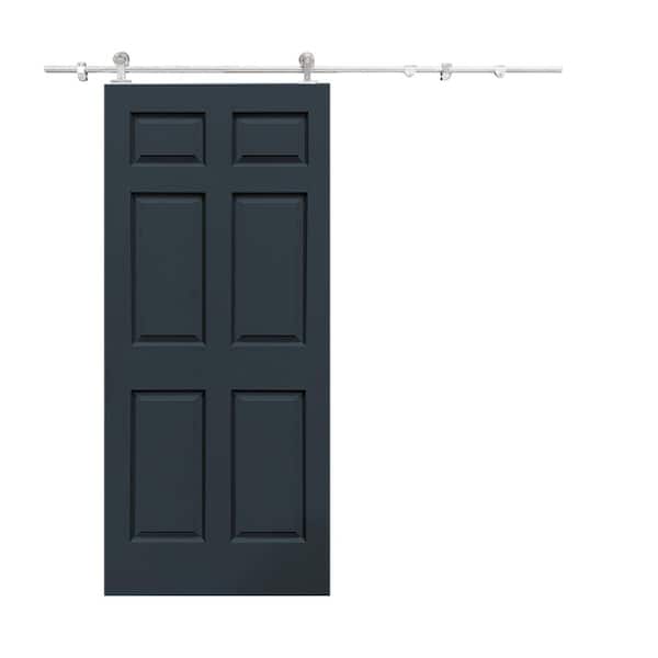 CALHOME 30 in. x 80 in. Charcoal Gray Painted Composite MDF 6-Panel Interior Sliding Barn Door with Hardware Kit