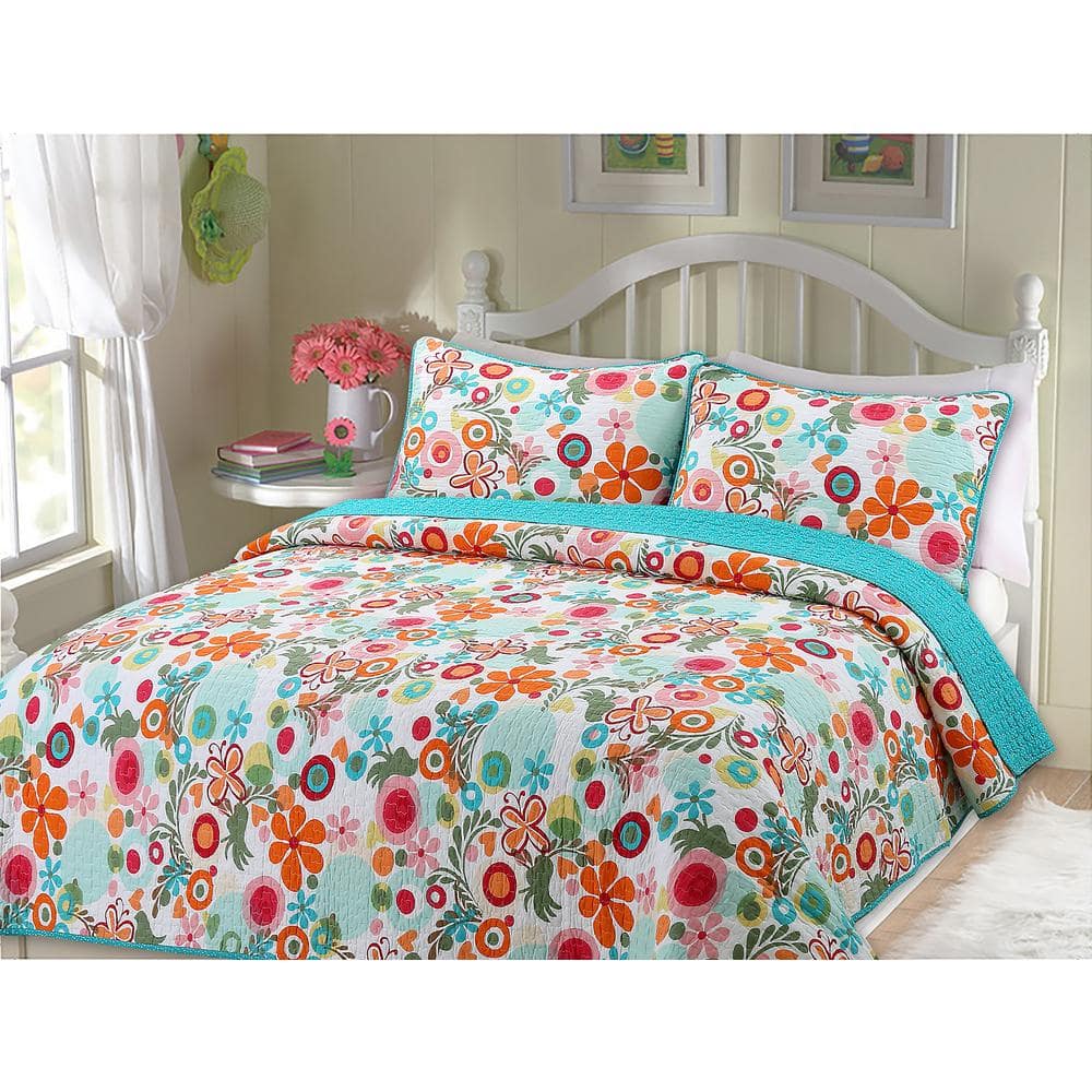 Cozy Line Home Fashions Rainbow Daisy Lizzie Floral Butterfly Bloom 3-Piece  Cotton Queen Quilt Bedding Set BB2021-058Q - The Home Depot