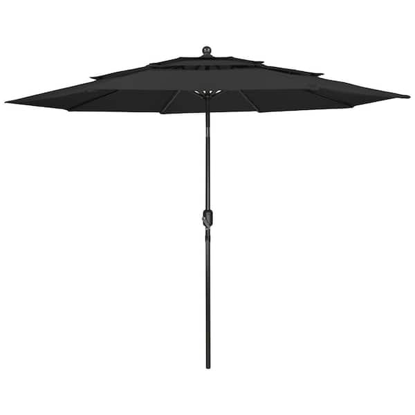 9.75 ft. Outdoor Patio Market Umbrella with Hand Crank and Tilt Black