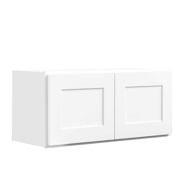 30 in. W x 12 in D x 15 in. H in. Shaker White Plywood Ready to Assemble Kitchen Wall Cabinet with Doors and Shelves