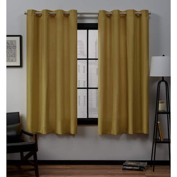 EXCLUSIVE HOME Honey Gold Linen Grommet Room Darkening Curtain - 54 in. W x 63 in. L (Set of 2)