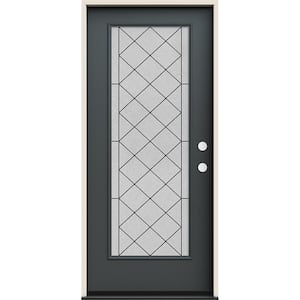 36 in. x 80 in. Left-Hand/Inswing Full Lite Harris Decorative Glass Marine Steel Prehung Front Door