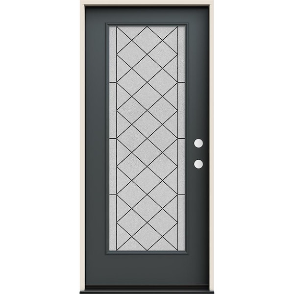 JELD-WEN 36 in. x 80 in. Left-Hand/Inswing Full Lite Harris Decorative Glass Marine Steel Prehung Front Door
