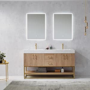 Alistair 60 in. Bath Vanity in North American Oak with Grain Stone Top in White with White Basin