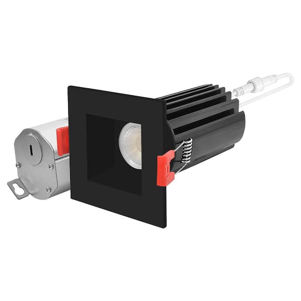 2 in. Square LED Recessed Light J-Box 15 Watt 5 Color Selectable 2700K-5000K 1000 Lumens Dimmable Wet Rated Black