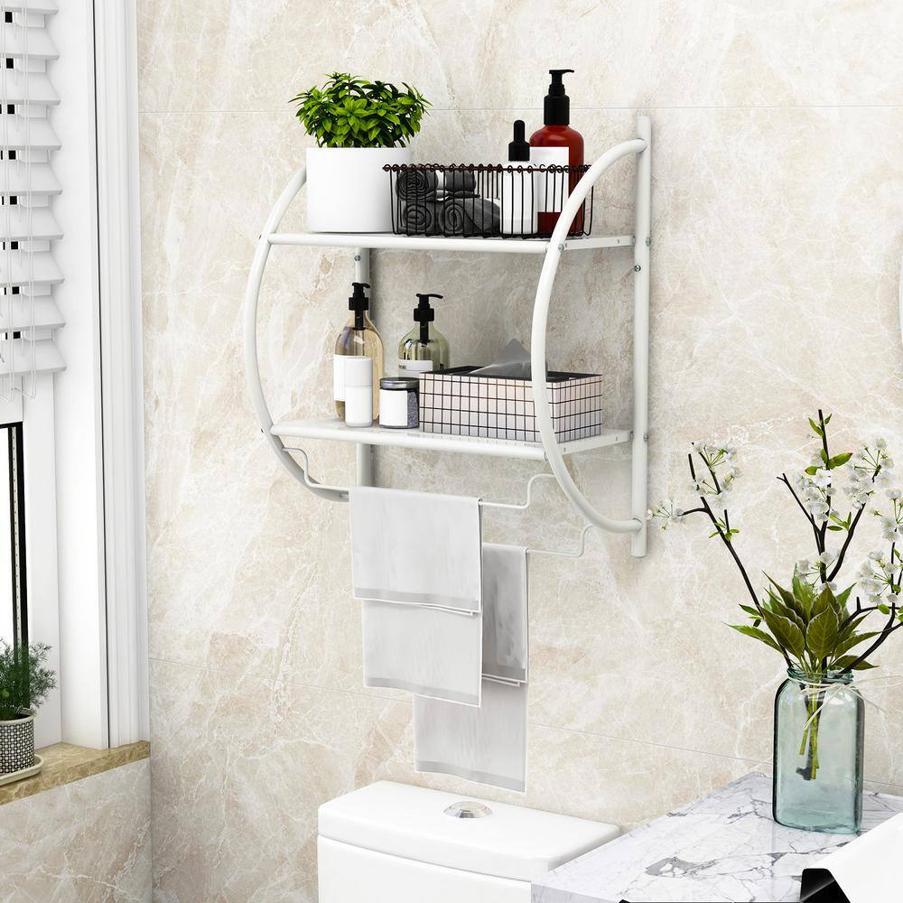 White Metal Wall Mounted 2-Tier Bathroom Towel Rack