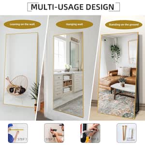 28 in. W x 71 in. H Oversized Rectangle Gold Alloy Framed Full Length Wall-Mounted Standing Mirror