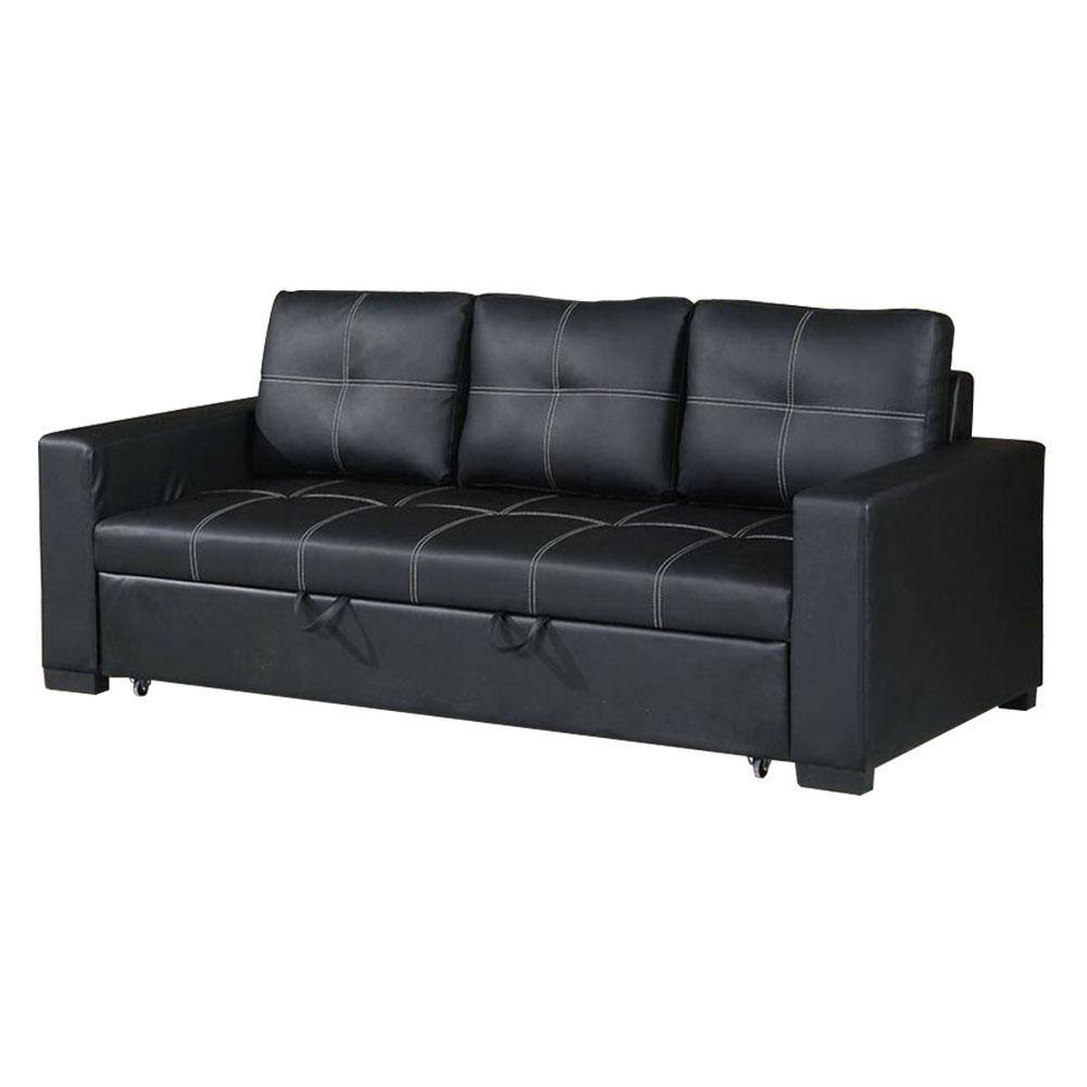 85 in. Square Arm 3-Seater Convertible Sofa in Black