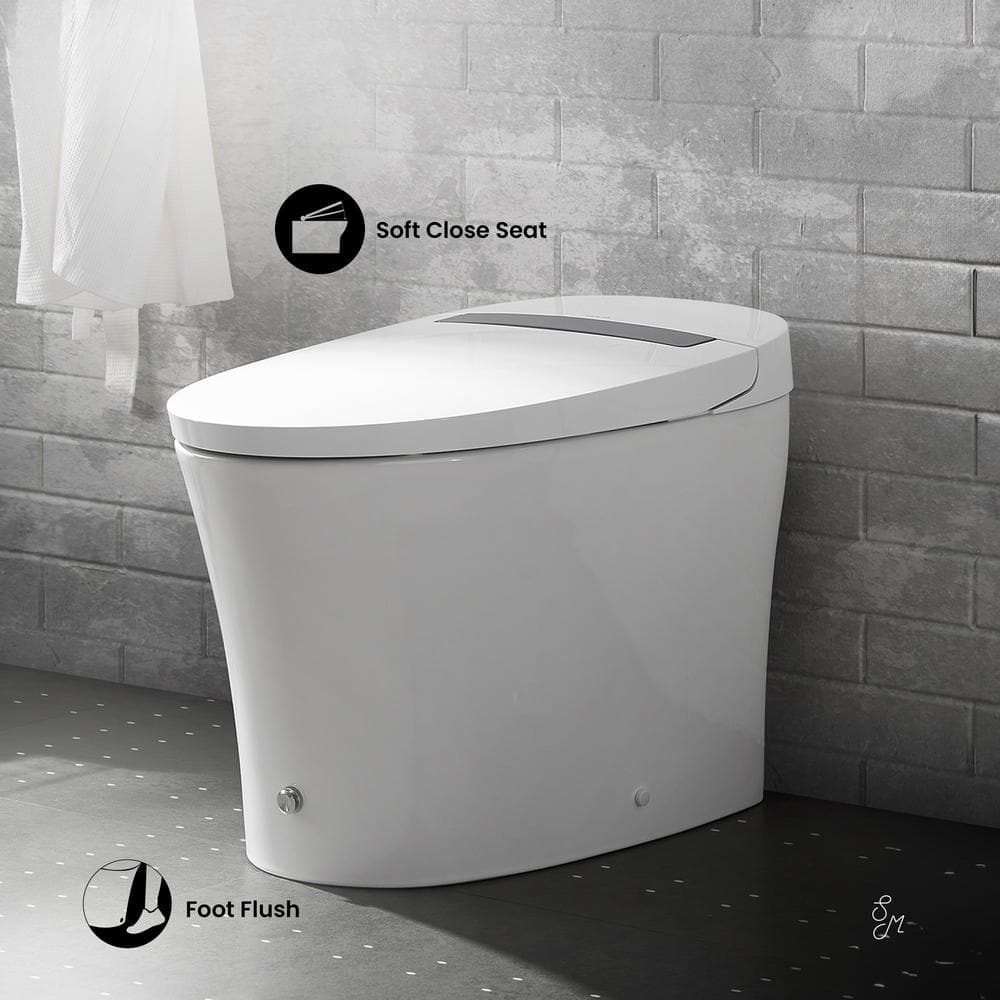 Hugo White Ceramic Elongated Dual-Flush Smart Toilet