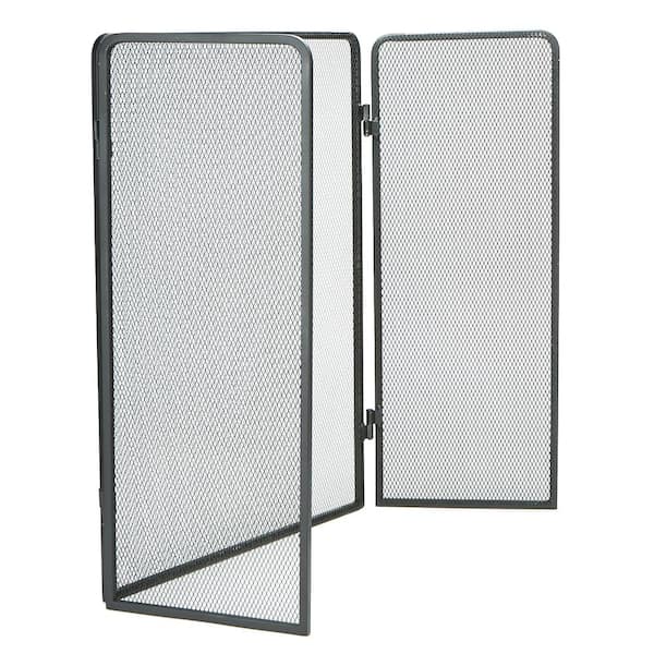 Photo 1 of 3-Panel Fire Place Screen Door Panel with Double Bar Black Finish, Black