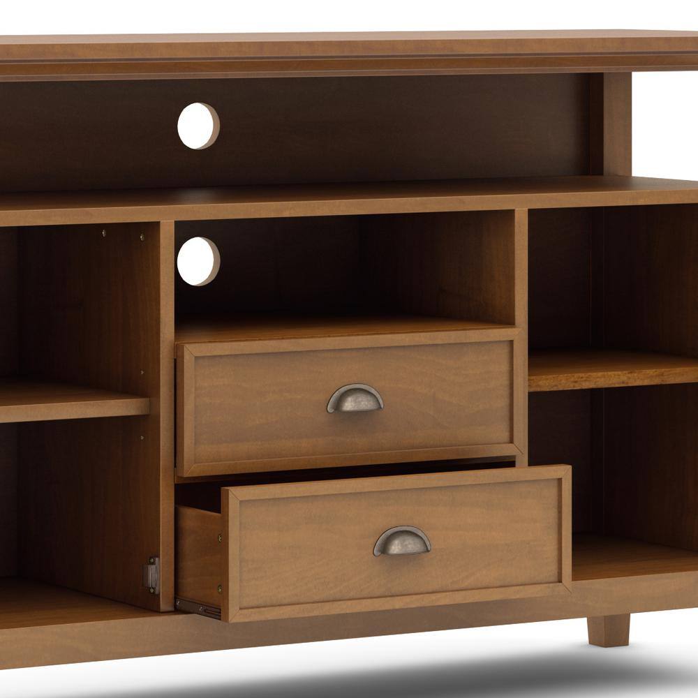 Light Golden Brown Solid Wood TV Media Stand with Cabinet