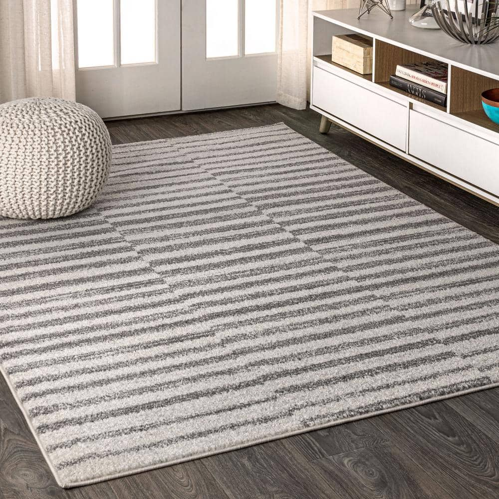 8 x10  Lyla Offset Stripe Area Rug  Gray/Cream - JONATHAN Y