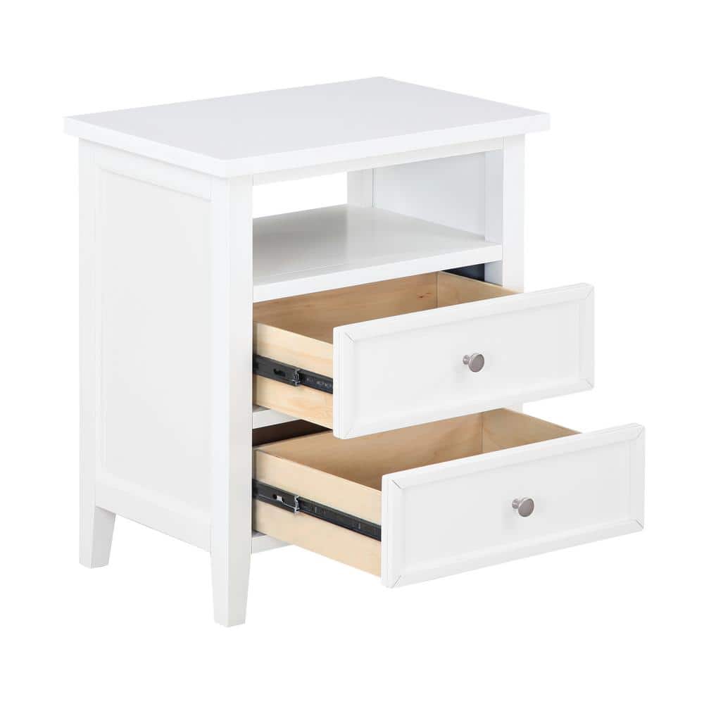 Walker White Poplar Wood 2-Drawer Nightstand with Nickel Knobs