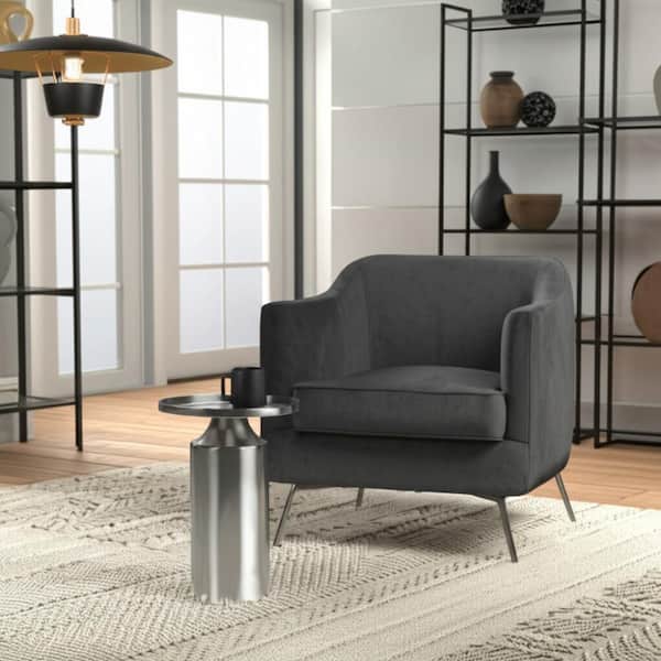 14 in. Silver Circle Iron Brushed Metallic Surface End Table