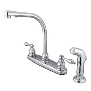 Victorian 2-Handle Deck Mount Centerset Kitchen Faucets with Side Sprayer in Polished Chrome