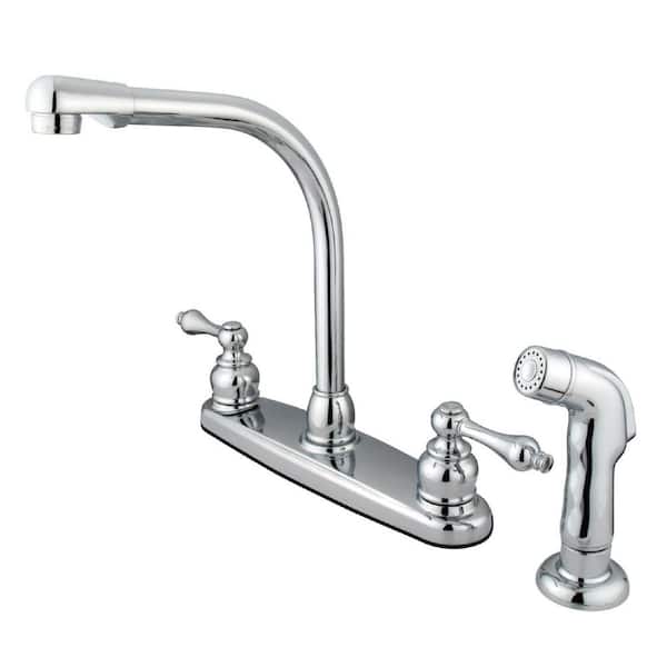 Kingston Brass Victorian 2-Handle Deck Mount Centerset Kitchen Faucets with Side Sprayer in Polished Chrome