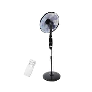 16 in. 3 Fan speeds Pedestal Fan in Black with Remote Control, Adjustable Height 45-Degree Oscillation and Timer