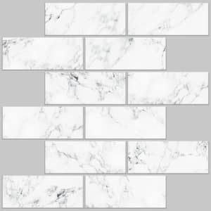 White Carrara Marble Subway 10.5 in. x 10.5 in. x 0.06 in. Vinyl Peel and Stick Backsplash