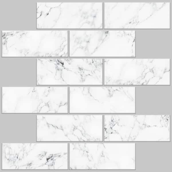 RoomMates White Carrara Marble Subway 10.5 in. x 10.5 in. x 0.06 in. Vinyl Peel and Stick Backsplash