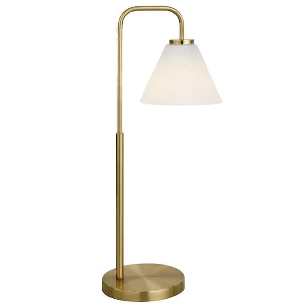 Henderson Brass Finish Arc Table Lamp with White Milk Glass