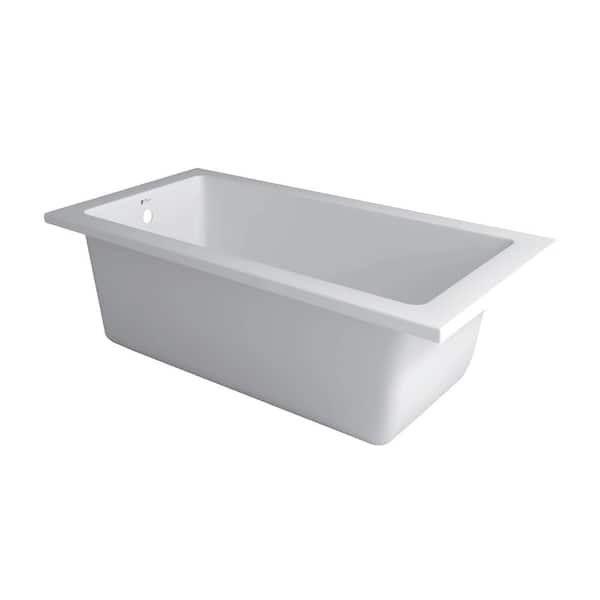 FINE FIXTURES 66 in. x 32 in. Acrylic Rectangular Soaking Drop-In Bathtub with Reversible Drain in White Brass Trip Lever Included