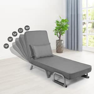 23.5 in. W 5 Position Square Arm Linen Convertible Sofa Chair Straight Folding Sleeper Bed w/Pillow Gray