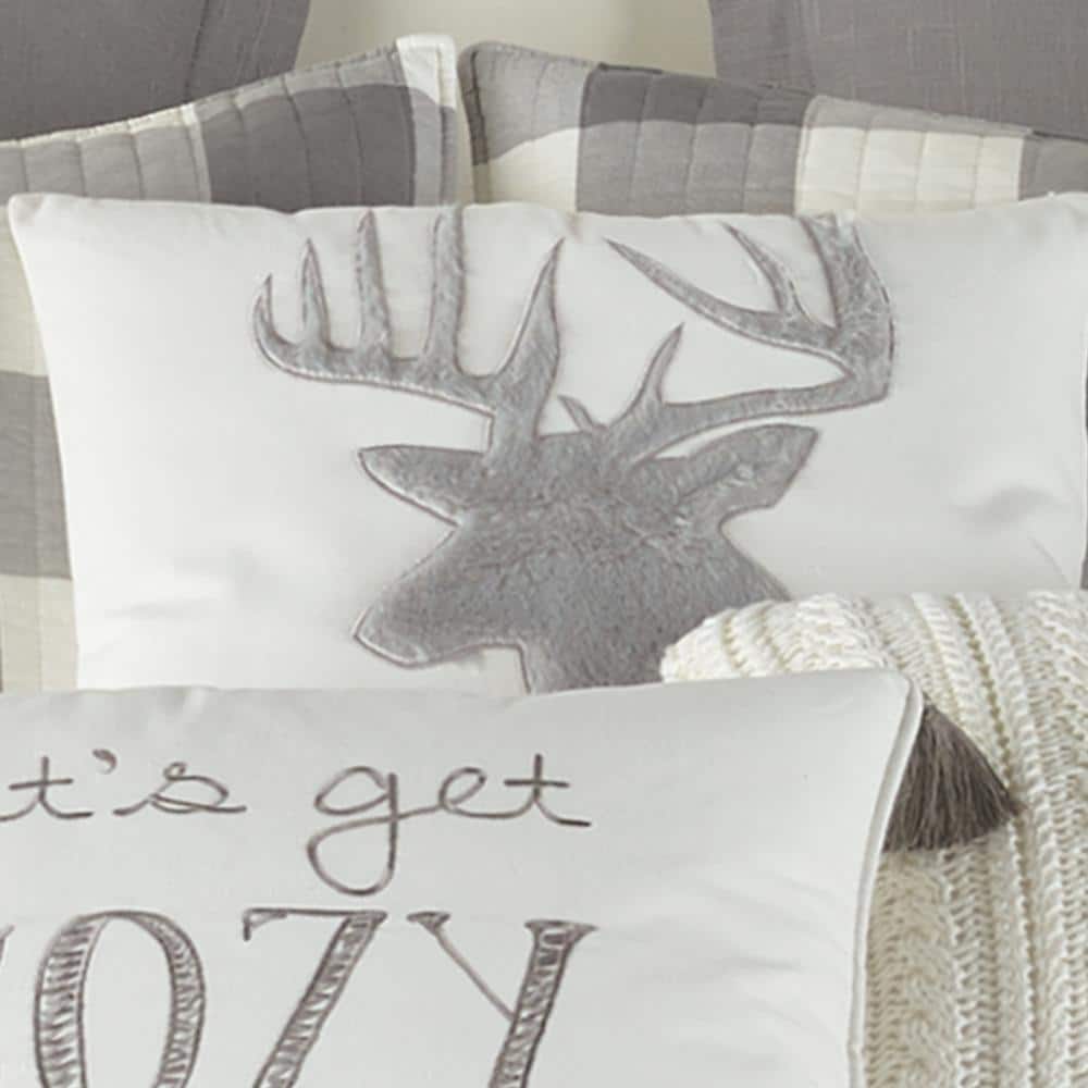 Camden Grey and White Faux Fur Moose Decorative Pillow 18x18