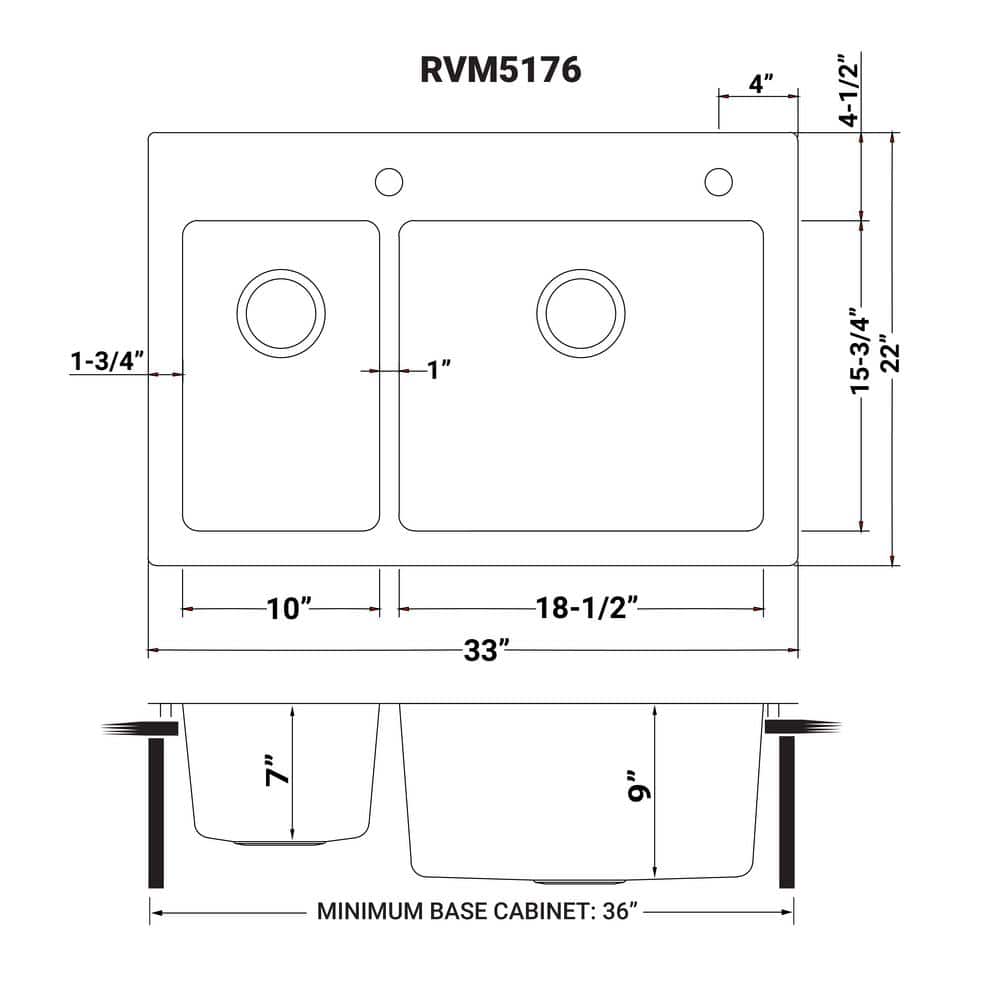 Ruvati 37" Stainless Steel Drop-In Double Bowl Kitchen Sink
