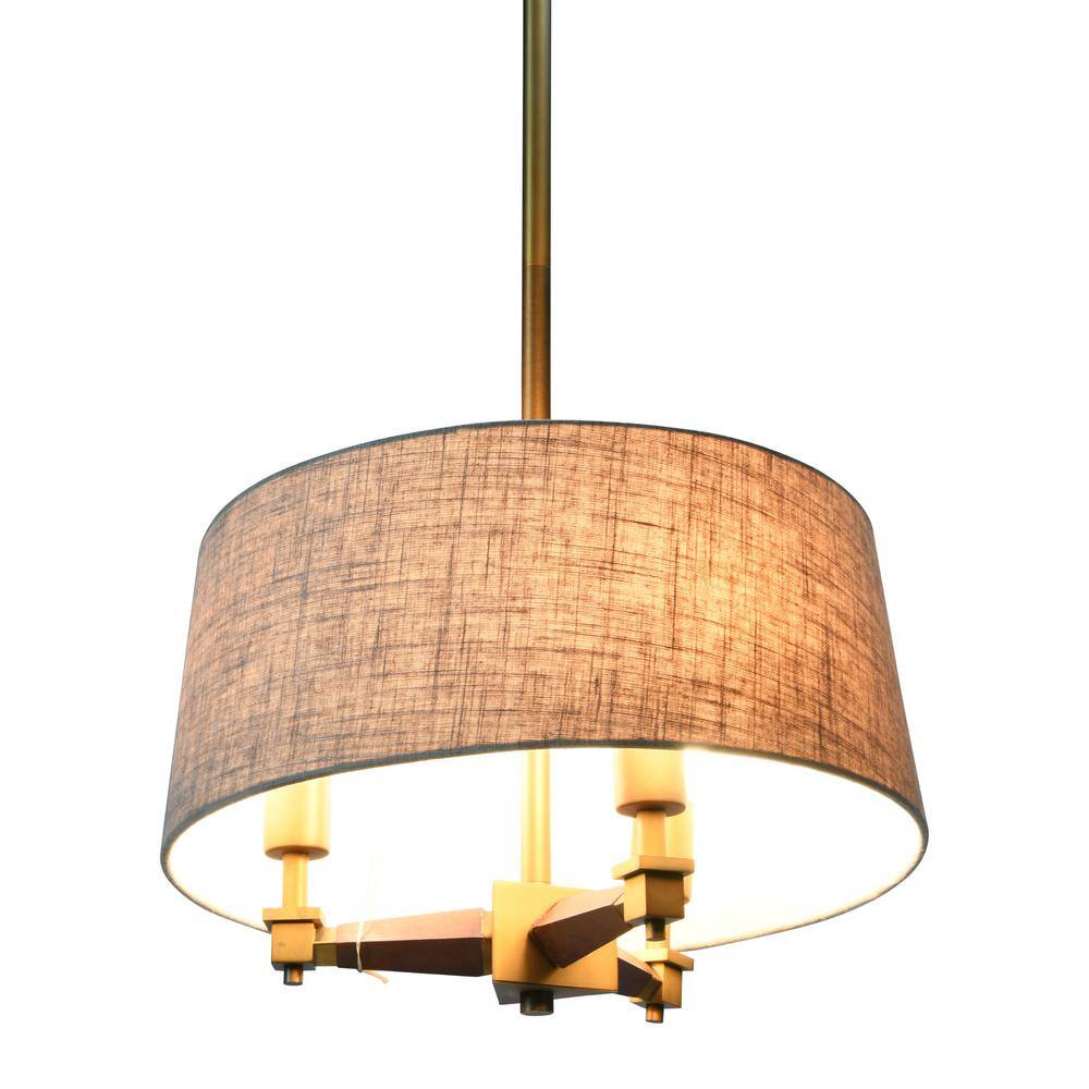 Gold and Wood LED Drum Pendant Light, 20.3"