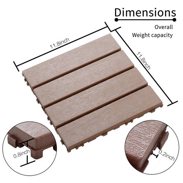 0.98 ft. W x 0.98 ft. L Plastic Interlocking Deck Tiles Square Waterproof Outdoor Floor Use in Dark Brown (44-Pack)