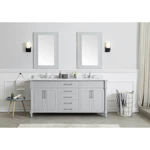 Aberdeen 72 in. Double Sink Freestanding Dove Gray Bath Vanity with Carrara Marble Top (Assembled)