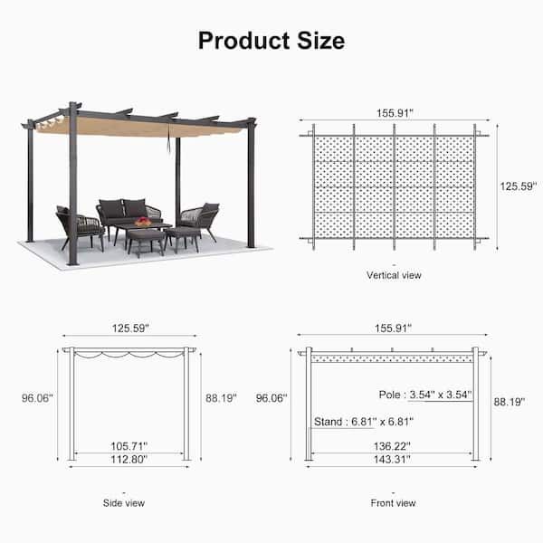 PURPLE LEAF 11 ft. x 13 ft. Gray Aluminum Frame Outdoor Patio
