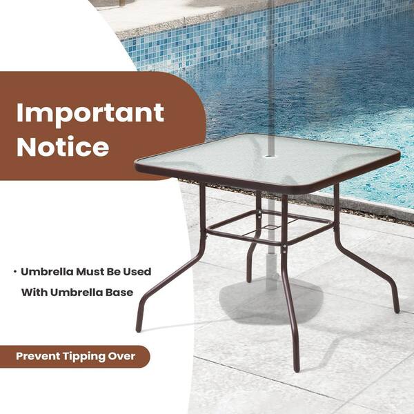 Square Metal Outdoor Dining Table, Plastic Outdoor Dining Table With Umbrella Hole