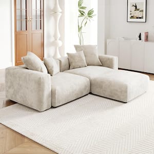 102 in. Square Arm Comfy Corduroy Polyester Upholsterd Large (2 Seats)Modular Sectional Sofa with Ottoman, Beige