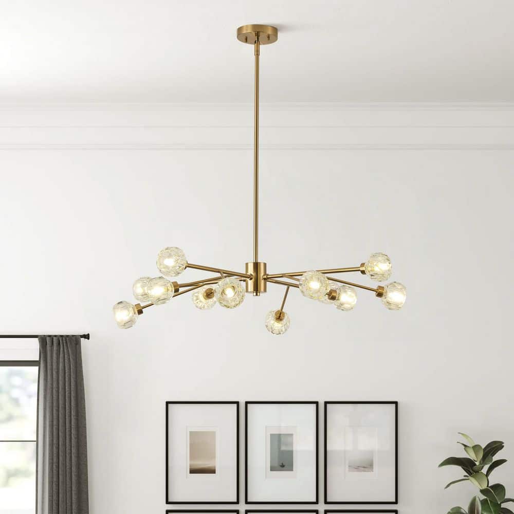 aiwen Modern 33.07 in. 12-Light Brushed Gold Sputnik Crystal