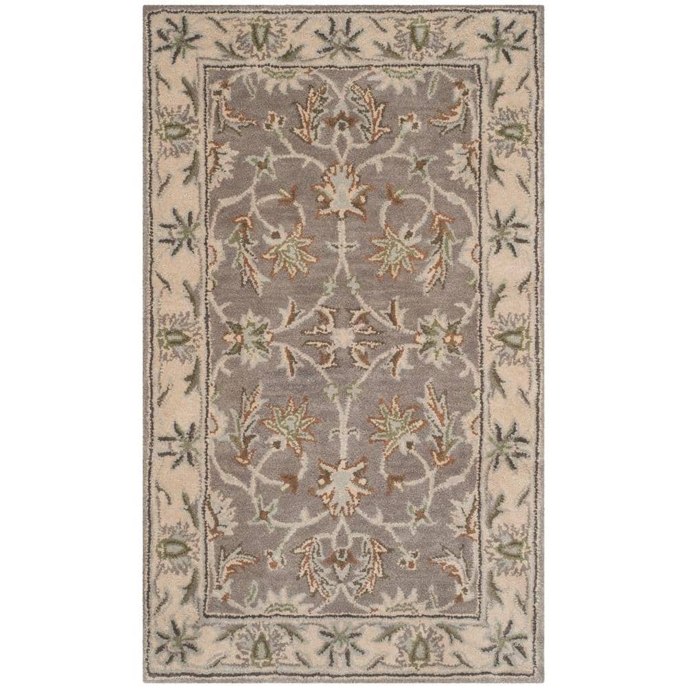 Handmade Gray and Beige Wool Tufted Rectangular Rug 36" x 24"