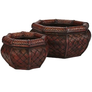 7.5 in. H Burgundy Rounded Octagon Decorative Planters (Set of 2)