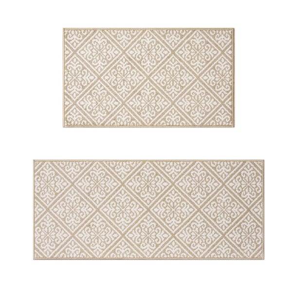 Austell 2-Tone Berber/Ivory 2 ft. x 5 ft. Geometric Polypropylene 2-Piece Rug Set