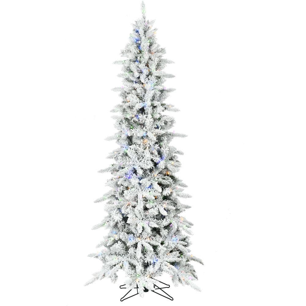 6.5 ft. Pre-Lit Flocked Slim Mountain Pine Artificial Christmas Tree with M