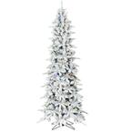 6.5 ft. Pre-Lit Flocked Slim Mountain Pine Artificial Christmas Tree with Multi-Color LED Lights