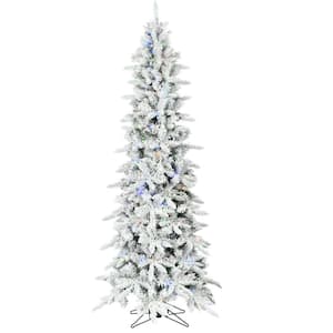 9 ft. Pre-Lit Flocked Slim Mountain Pine Artificial Christmas Tree with Multi-Color LED Lights
