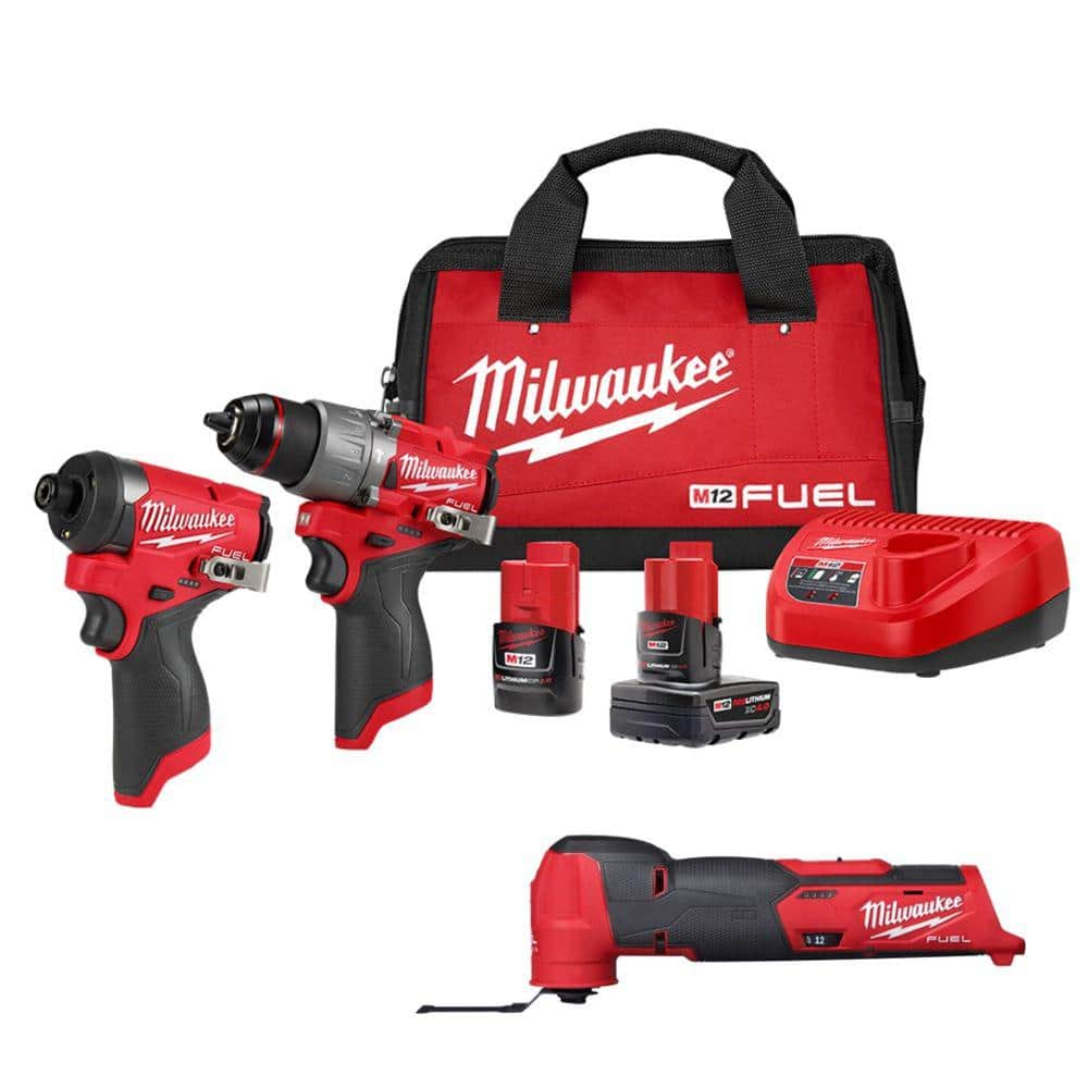 M12 FUEL 12-Volt Li-Ion Brushless Cordless Hammer Drill/Impact Driver Combo Kit (2-Tool) with Oscillating Multi-Tool -  Milwaukee