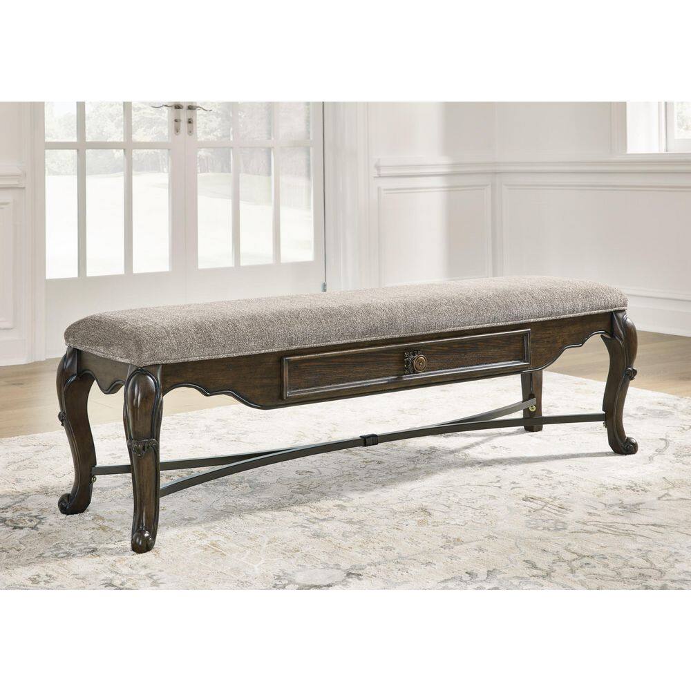 Maylee 63" Gray Upholstered Dining Bench with Drawer