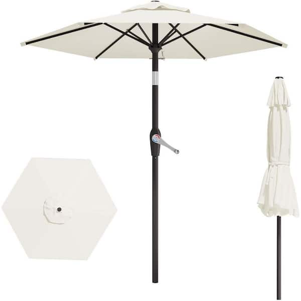 7.5 ft. Heavy-Duty Outdoor Market Patio Umbrella with Push Button Tilt, Easy Crank Lift in Beige