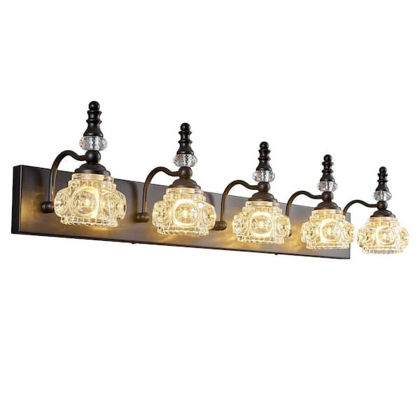 Home Lighting Fixture Width 35.43" In. " 5-light Black Modern Glass Crystal Vanity Light-Vintage For Bathroom(JW-493)